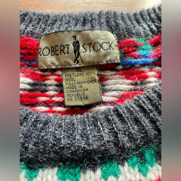 Vintage 1980’s Robert Stock Mens Shetland 100% Wool Ski Sweater, XL - Picture 2 of 8